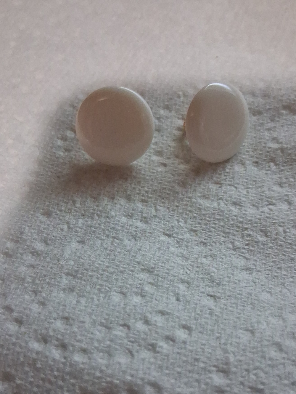 Trifari Classic Round White Button Stud Earrings